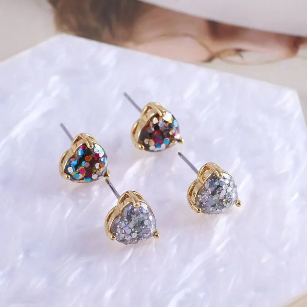 Kate Spade My Love Glitter Heart Stud Earrings - Multi-Color with Dust Bag - Picture 4 of 9